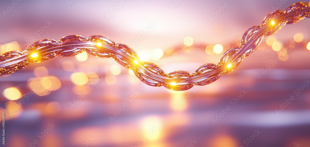 Poster supply chain security risks concept. a shimmering chain glistens with a warm glow, suspended against