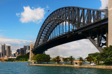 Sydney Harbor Bridge view. The Sydney Harbor Bridge is the tallest steel arch bridge in the world. Australia