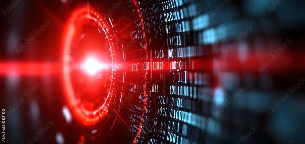 Poster supply chain security risks concept. a vibrant red light illuminates a futuristic digital landscape,