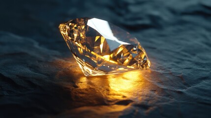 Fototapeta premium A Single Diamond Glowing on a Dark Surface