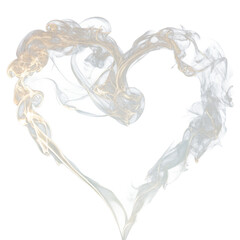 Heart shape formed by flowing smoke, symbolizing ephemeral love and mystery, isolated on white.