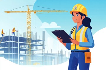 Female construction manager on site urban construction illustration bright environment professional perspective