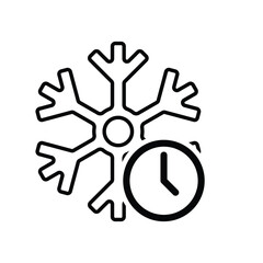 Fototapeta premium freezing icon, cooling time, snowflake with clock, thin line symbol on white background. line design style. vector design template