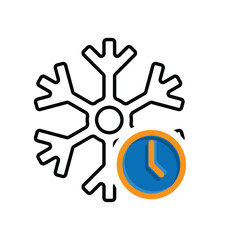 freezing icon, cooling time, snowflake with clock, thin line symbol on white background. mixed design style. vector design template