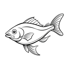 halibut fish design, labeled line art vector silhouette illustration.