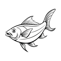 halibut fish design, labeled line art vector silhouette illustration.