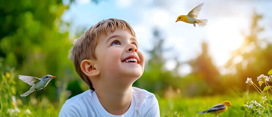 Children discovering the joy of birdwatching in nature conservation