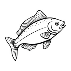 halibut fish design, labeled line art vector silhouette illustration.