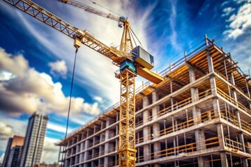 Fototapeta premium Tower crane at a building construction site, building under construction