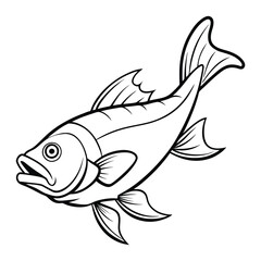 halibut fish design, labeled line art vector silhouette illustration.
