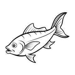 halibut fish design, labeled line art vector silhouette illustration.
