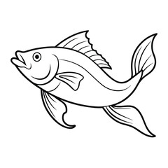 halibut fish design, labeled line art vector silhouette illustration.