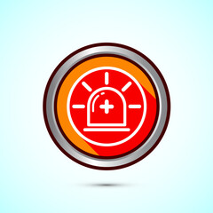 Emergency siren icon, Ambulance emergency siren sign. Orange Shadow Button Design