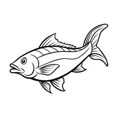 halibut fish design, labeled line art vector silhouette illustration.