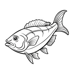 halibut fish design, labeled line art vector silhouette illustration.