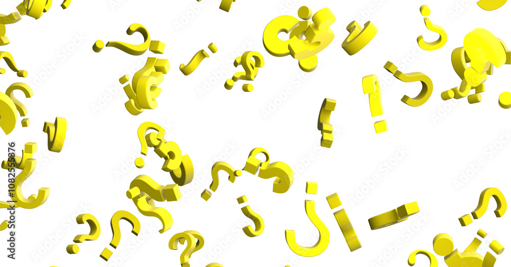 Poster colored question marks background concept. 3D Rendering.