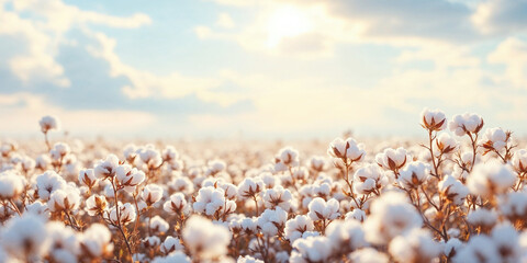 Concept photo of cotton field with space for text, wallpaper	