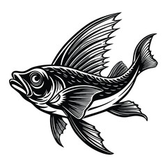 halibut fish design, labeled linocut vector silhouette illustration.