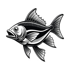 Fototapeta premium halibut fish design, labeled linocut vector silhouette illustration.
