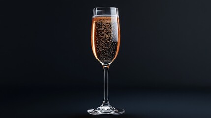 Glass of Sparkling Wine with Golden Bubbles Against Dark Background