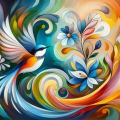 Naklejka premium Abstract colorful oil painting, brush strokes on canvas.