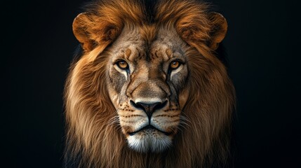 Fototapeta premium The Intricately Detailed Artistic Portrait of a Majestic Lion Against a Black Background
