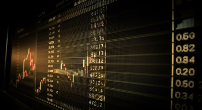 Stock market trading screen displaying candlestick chart patterns with data