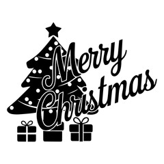Merry Christmas with lettering vector illustration. tree,gift.