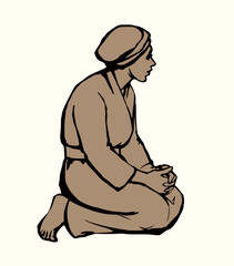 Vector drawing. Woman sitting on the ground