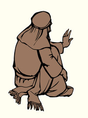 Vector drawing. Woman sitting on the ground