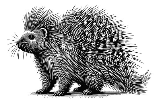 recommend clip art: porcupine engraving black and white outline
