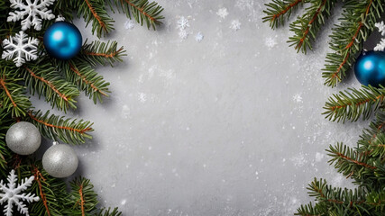 christmas background with fir branches and cones