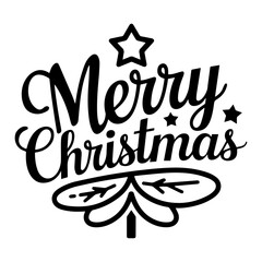 Merry Christmas with lettering vector illustration. Text with tree,gift.