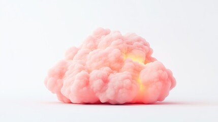 Fluffy pink cloud, soft texture, glowing yellow light, white isolate background.