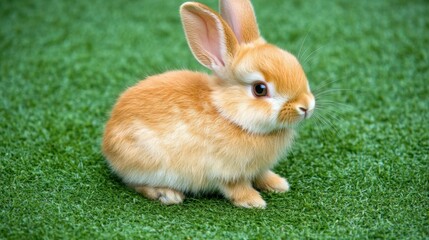 Fototapeta premium Cute Bunny on Green Grass with Fluffy Fur