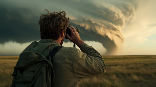 Storm chaser capturing a dramatic cloud formation