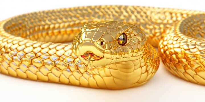 Gold snake statue on white