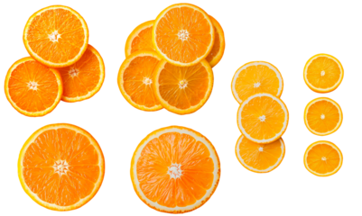 Top view of orange slices collection isolated on transparent