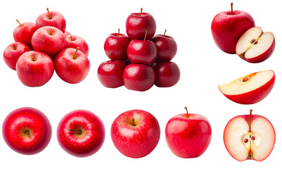 red apples collection isolated on transparent