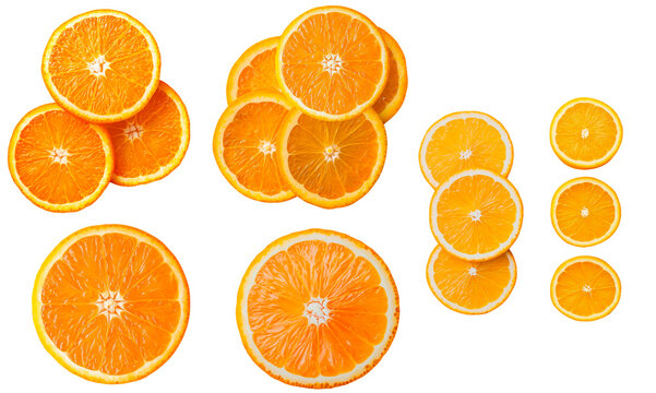 Top view of orange slices collection isolated on transparent