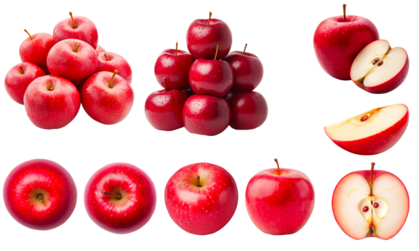 red apples collection isolated on transparent