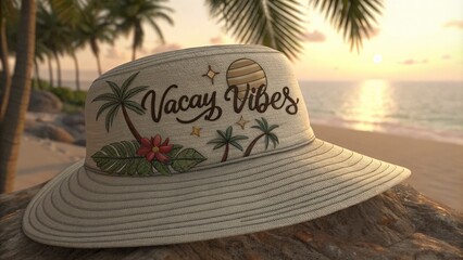 Stylish Vacation Hat with Embroidery and Tropical Design