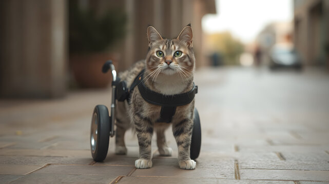 Cat with wheelchair.