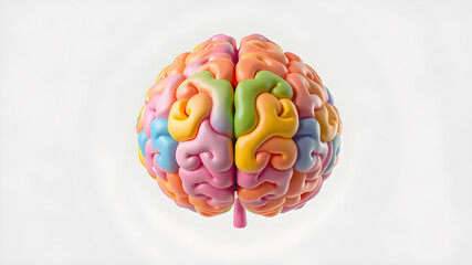 Rainbow color brain with 3D slogical and creative hemispheres. bright colors. learning and personal developmenthading style Isolated on  white background.
