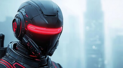 Fototapeta premium Cyber knight with holographic sword, neonlit armor, scifi city, 3D illustration