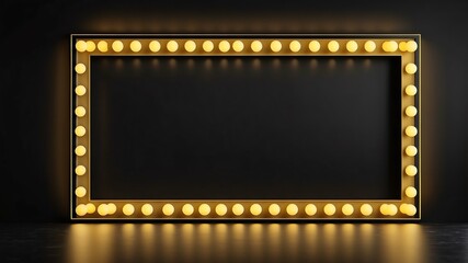 yellow marquee lights border frame on black background