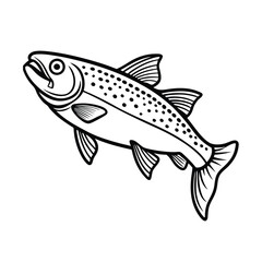 trout fish design, labeled line art vector silhouette illustration.