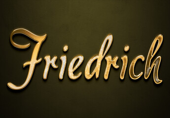 Old gold text effect of Deutsche name Friedrich with 3D glossy style Mockup.