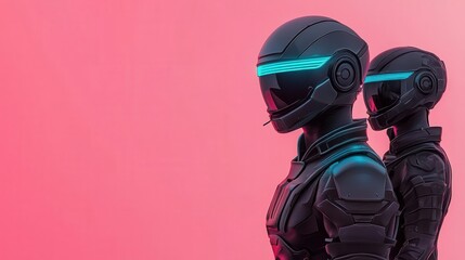 Fototapeta premium Cyber champion in futuristic armor, neonglowing suit, digital battlefield, 3D illustration