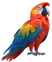 Obraz premium A colorful parrot is standing on a white background. The bird is holding a nut in its beak